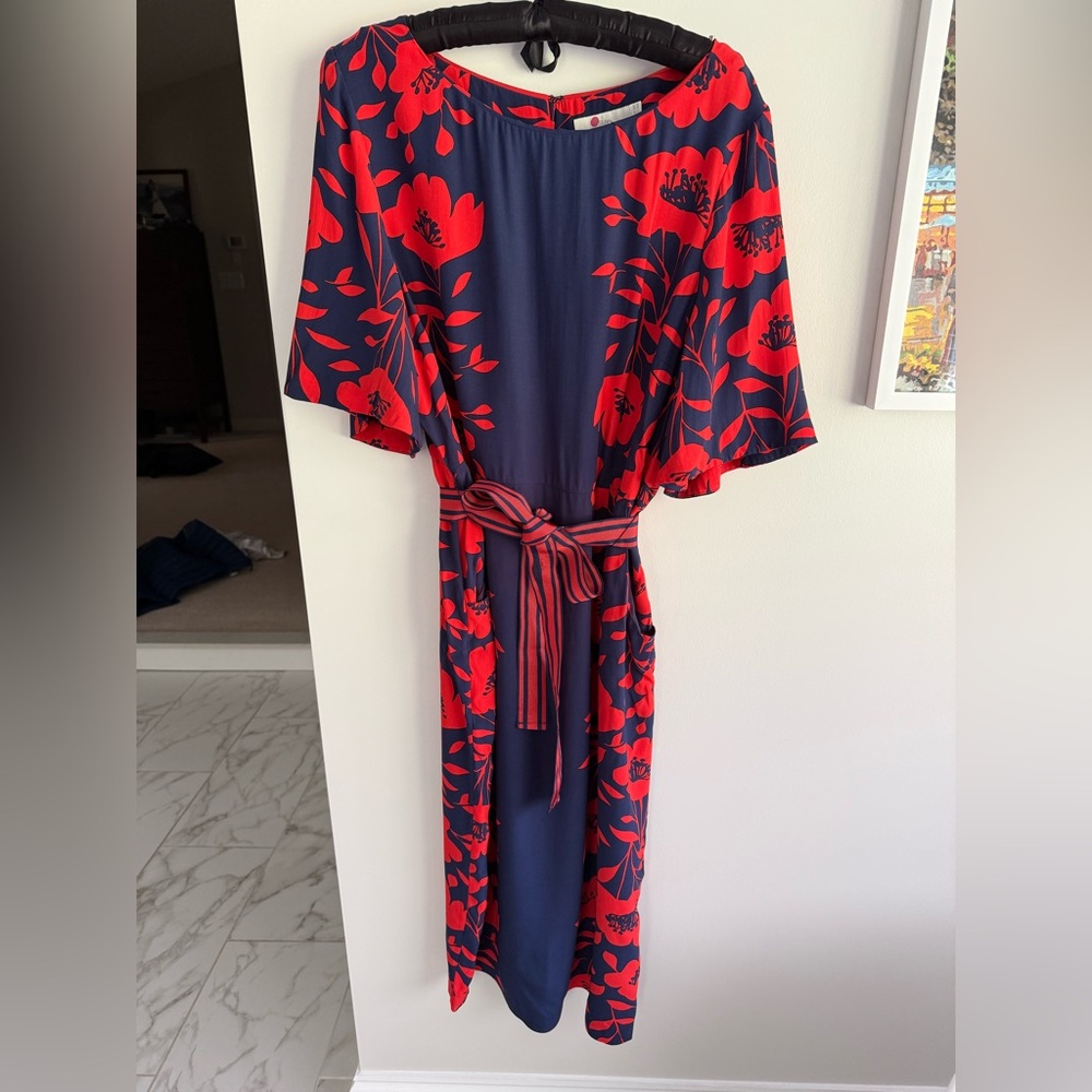 Boden Navy and Red Poppy Dress